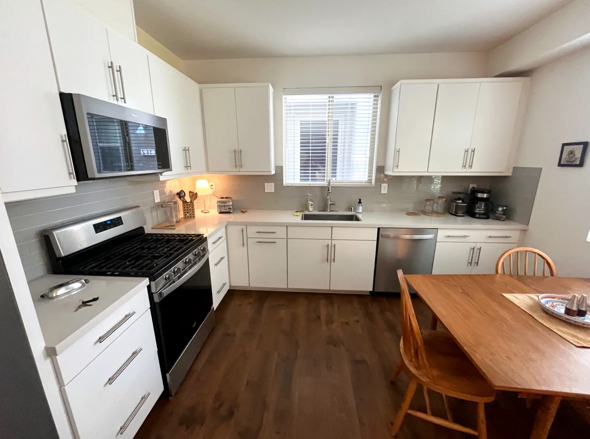 Full kitchen with gas range and stainless appliances